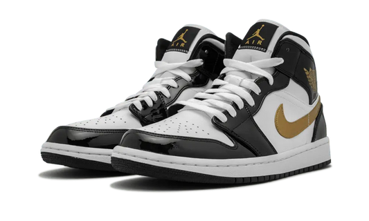 Air Jordan 1 Mid Patent Black White Gold