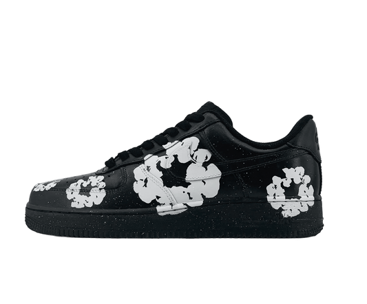 Customized sneakers Nike Air Force 1 Black Leather Flowers