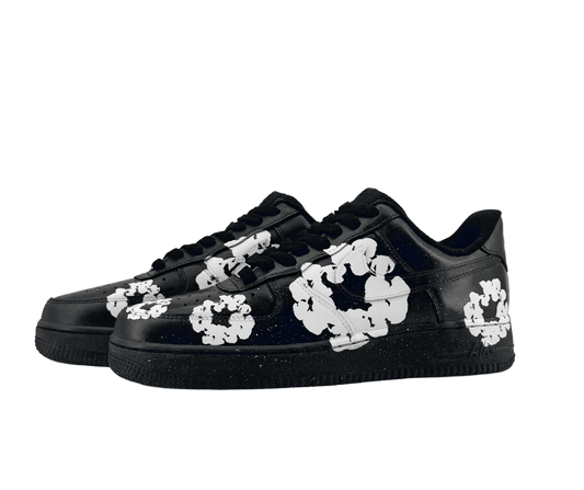 Customized sneakers Nike Air Force 1 Black Leather Flowers