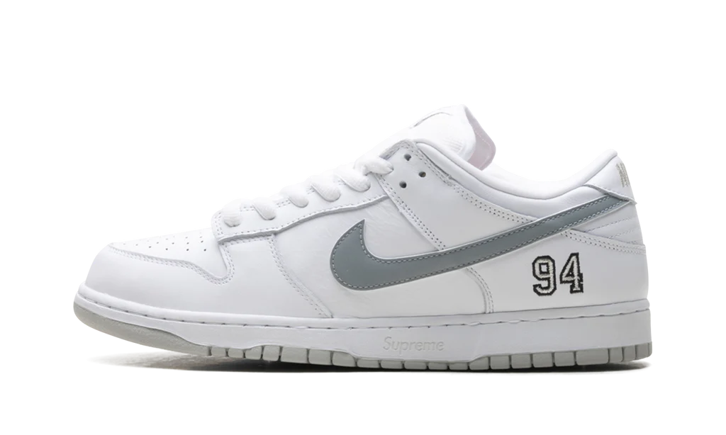 Nike SB Dunk Low Supreme 94 White Metallic Silver