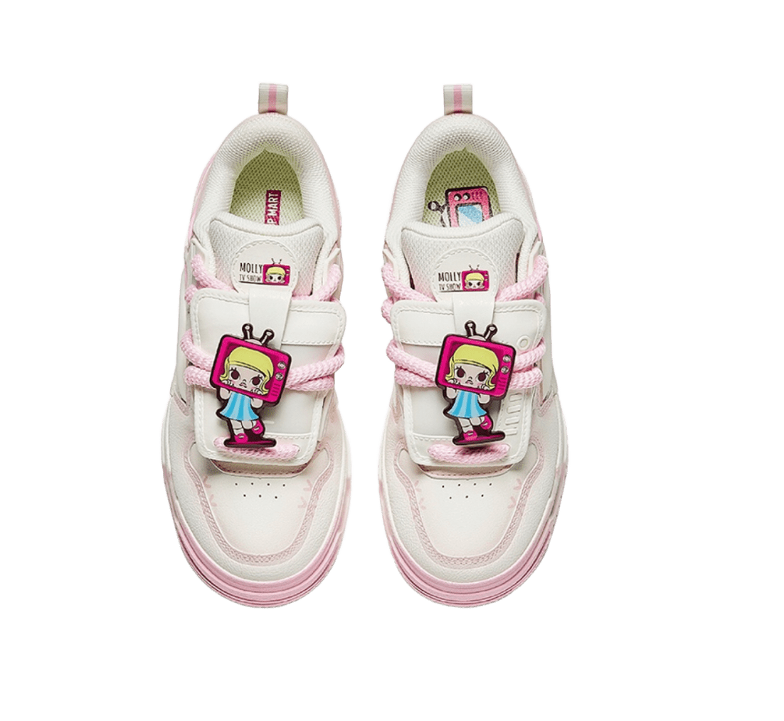 POP MART X Molly x Anta Collaboration 'TV SHOW' Low Top Casual Shoes Women's White Pink