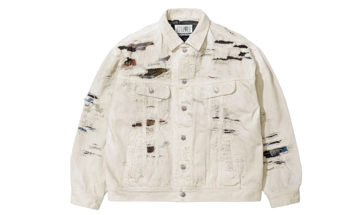Supreme MM6 Maison Margiela Distressed Selvedge Denim Trucker Jacket White