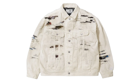 Supreme MM6 Maison Margiela Distressed Selvedge Denim Trucker Jacket White