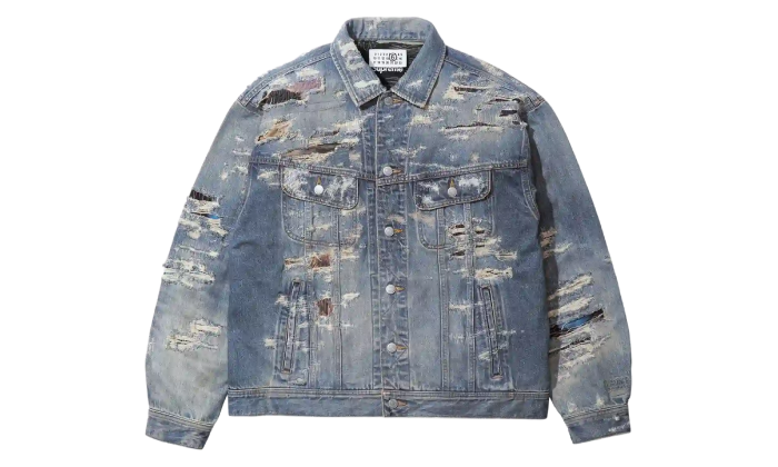 Supreme MM6 Maison Margiela Distressed Selvedge Denim Trucker Jacket Blue
