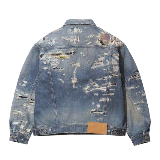 Supreme MM6 Maison Margiela Distressed Selvedge Denim Trucker Jacket Blue